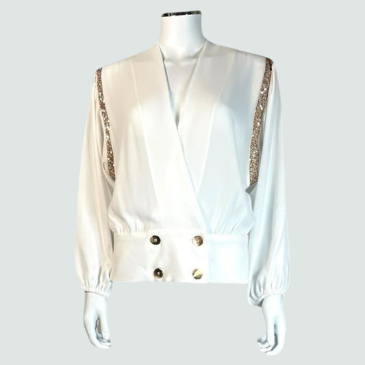 V-Neck Shirt with Gold Sequin Shoulders