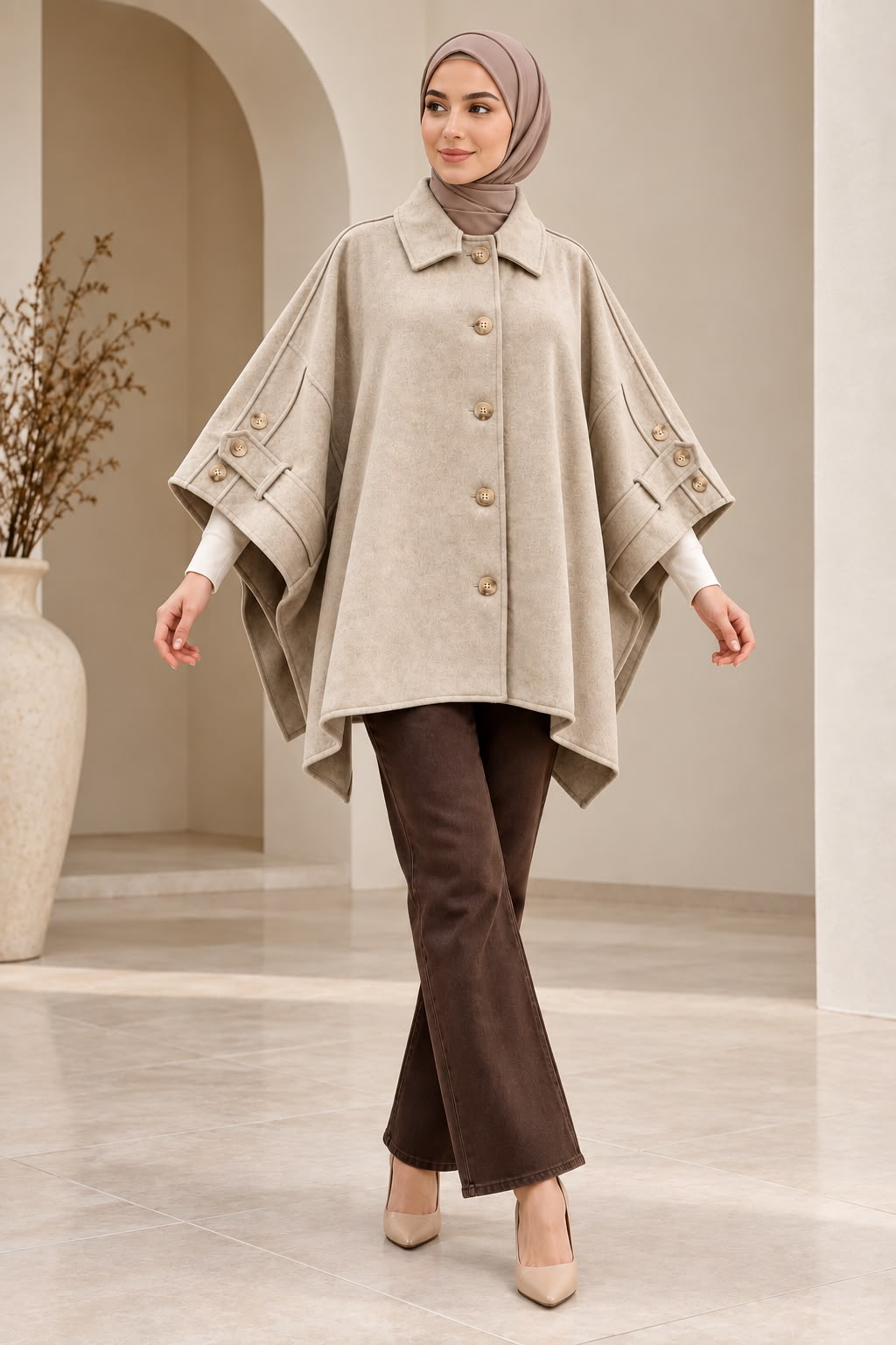 cape-style coat/ Beige