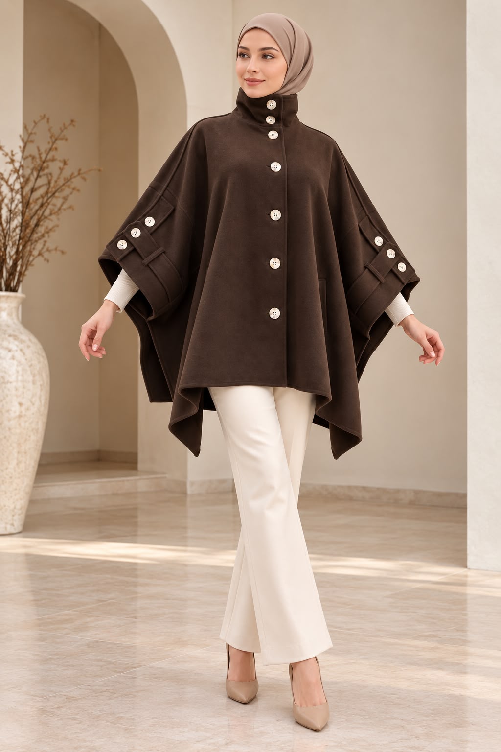Cape-style Coat/ Chocolate Brown