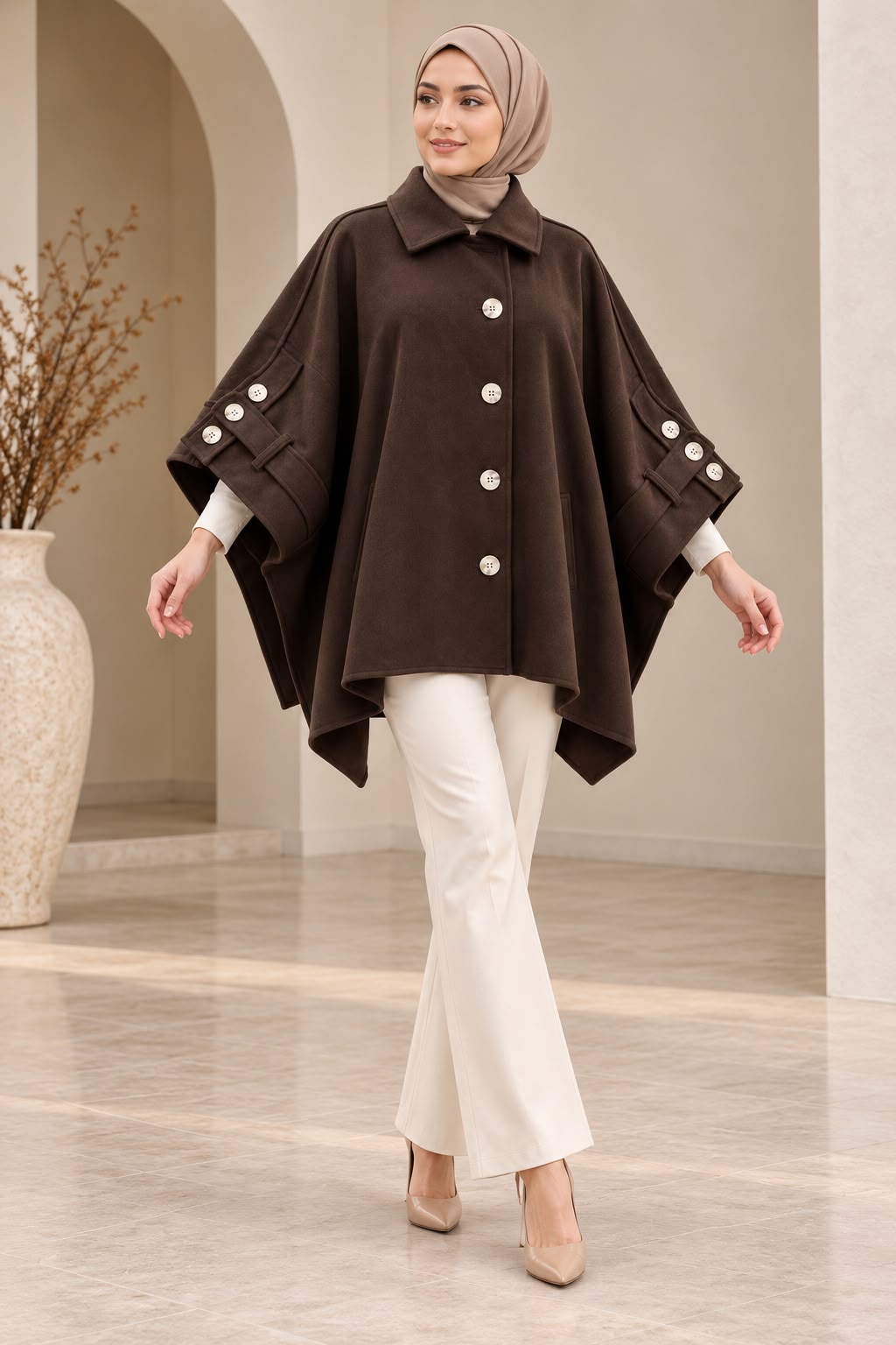 Cape-style Coat/ Chocolate Brown