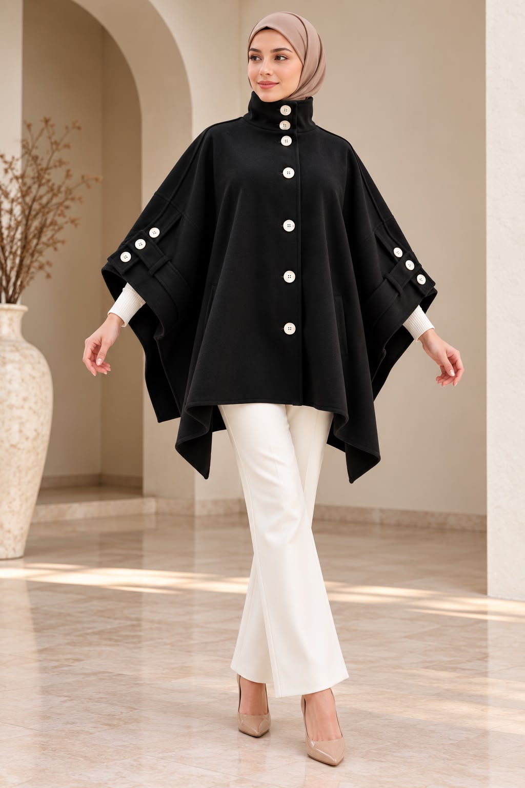 Cape-style Coat / Black