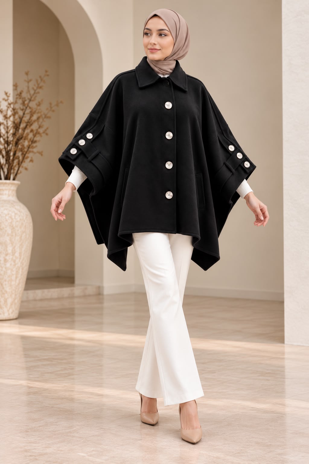 Cape-style Coat / Black