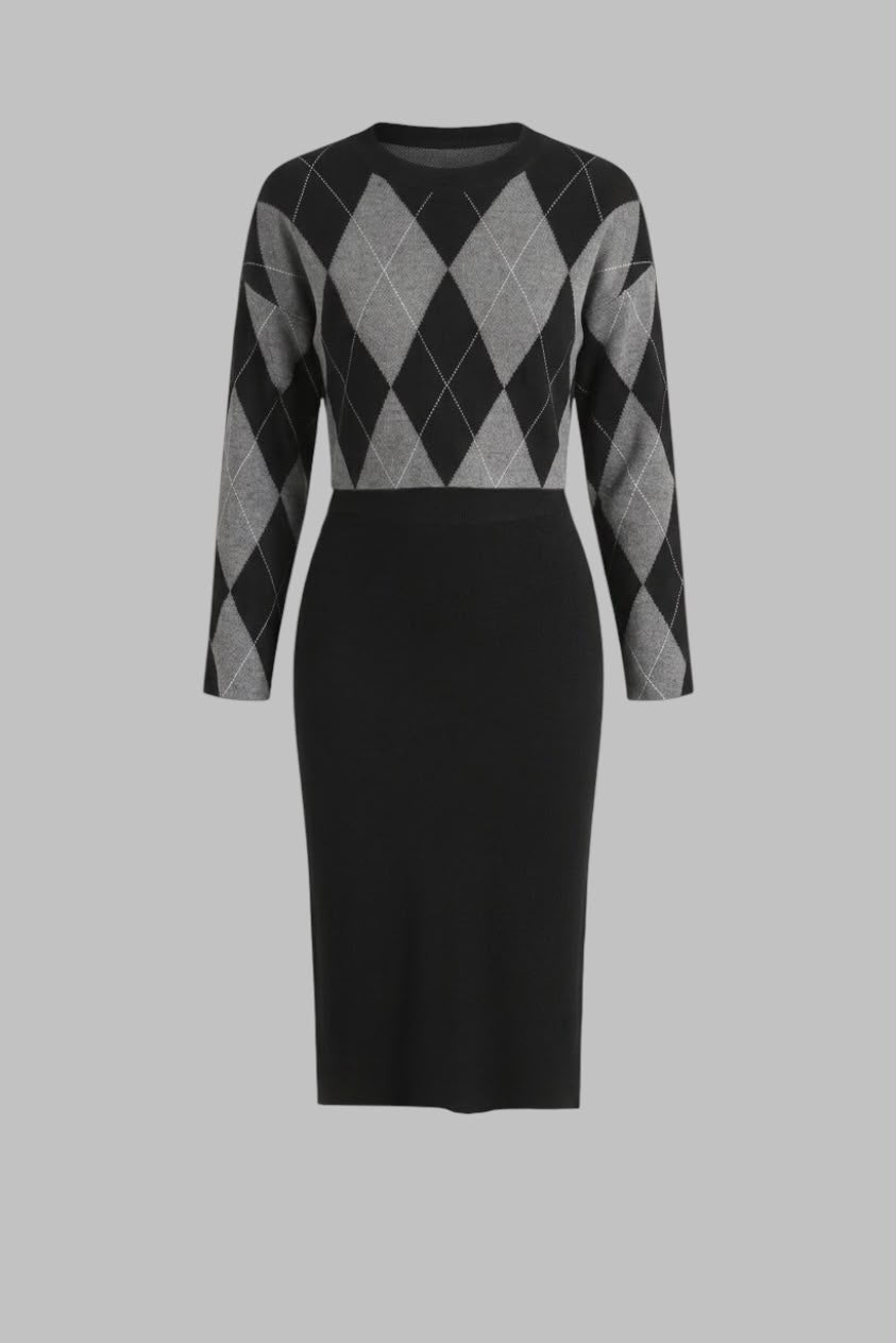 Dress with Jumper / knitwear/ Black-Grey