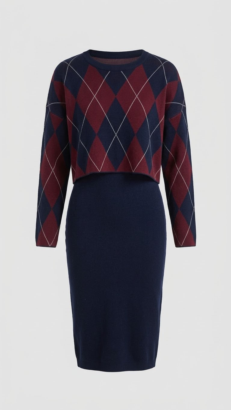 Dress with Jumper / knitwear/ Navy-Maroon