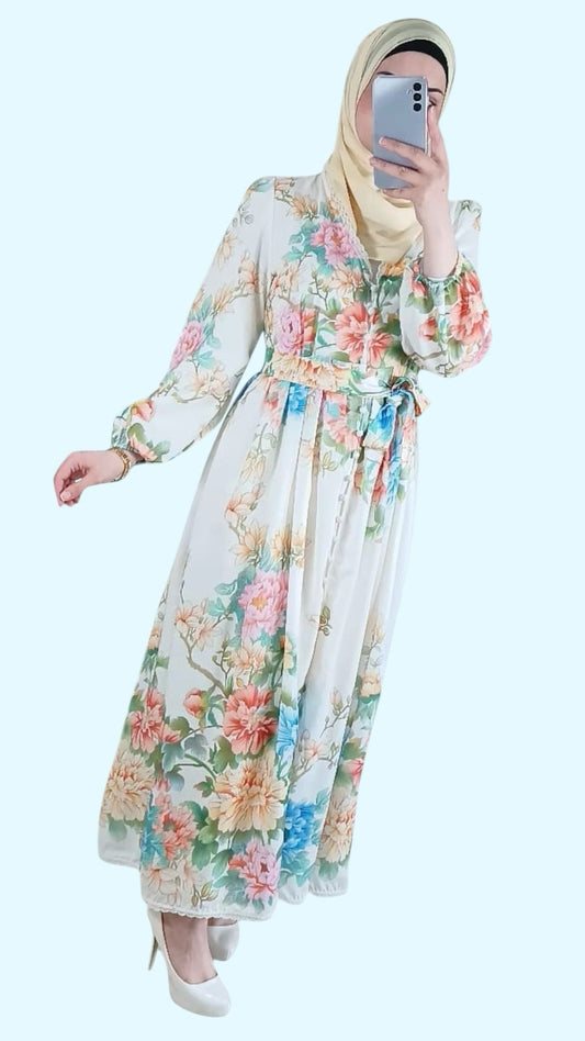 Off-white Floral Dress
