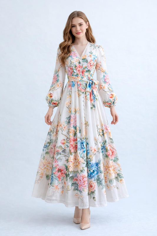 Off-white Floral Dress