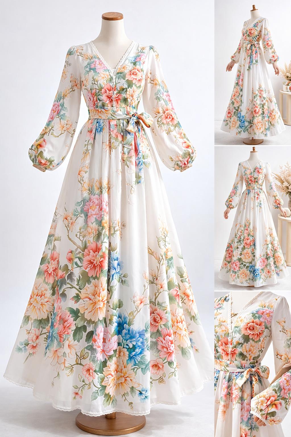 Off-white Floral Dress