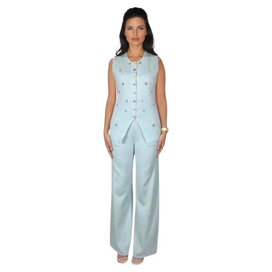 Baby Blue Sleeveless Two Piece Set