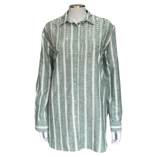 Green Striped Shirt with Gems