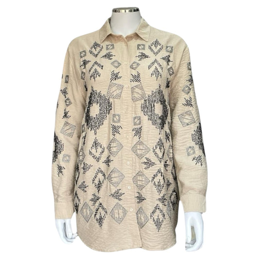 Beige Embroidey Diamond Shirt
