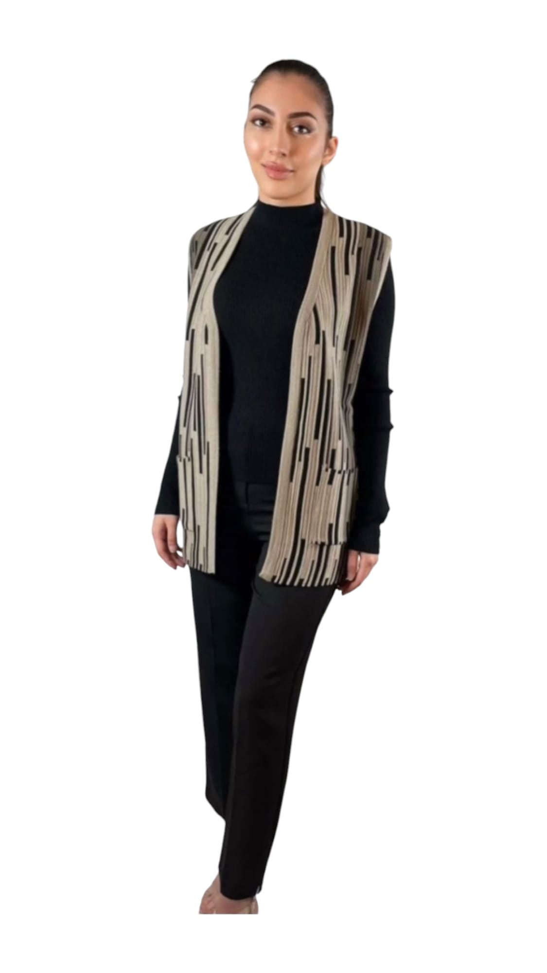 Beige Vest with Black Stripes