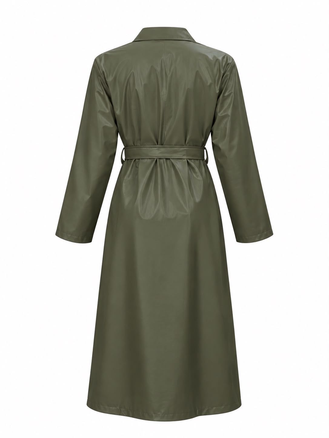 Leather Trench Coat/ Olive -Khaki