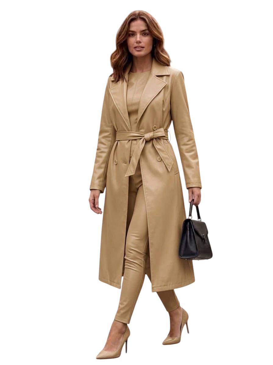 Leather Trench Coat/ Camle