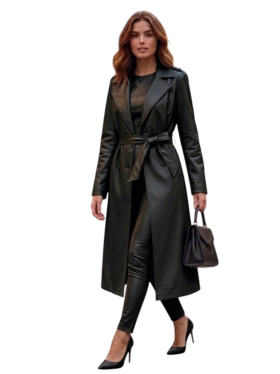 Leather Trench coat/ Black