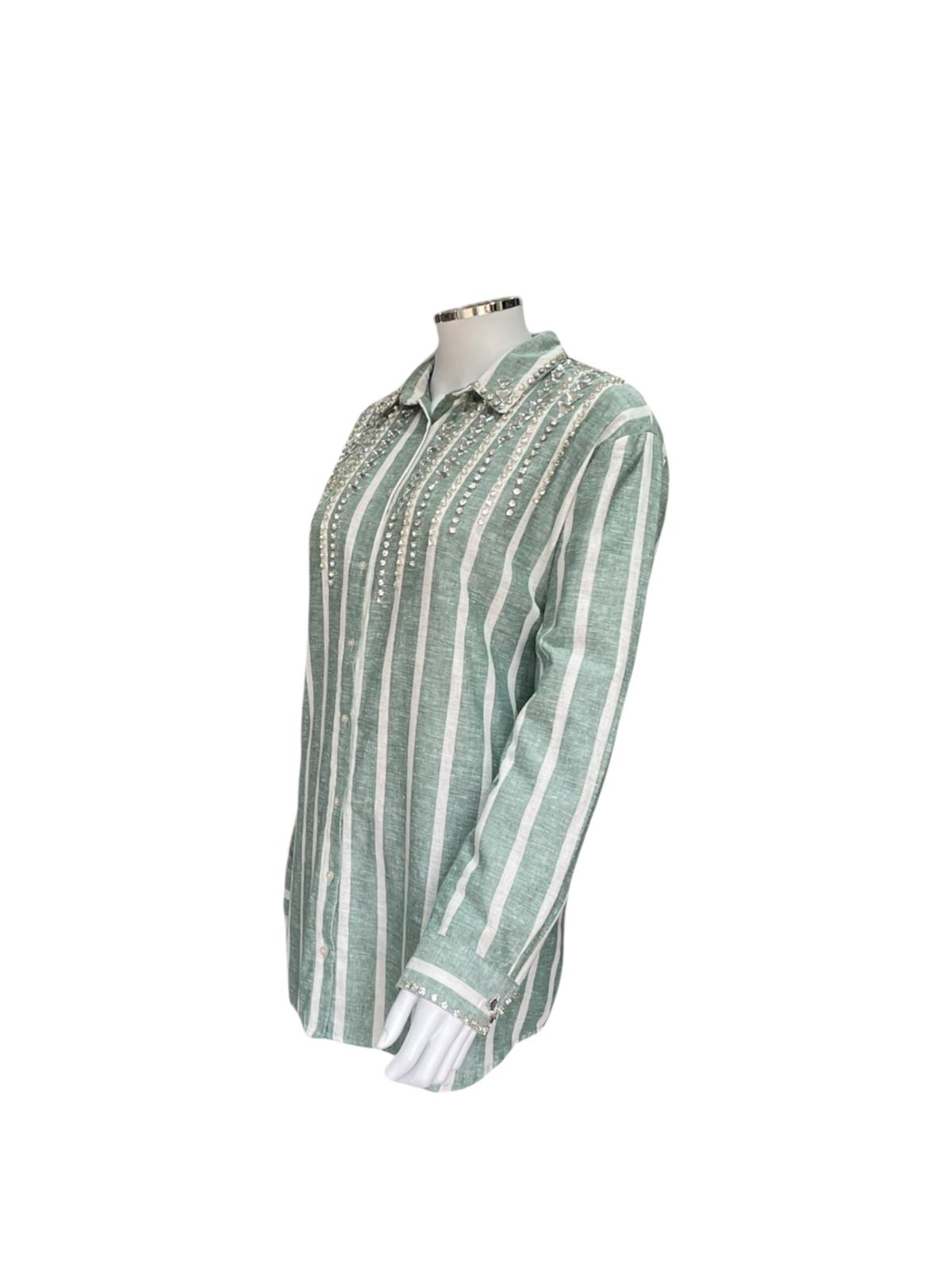 Green Striped Shirt with Gems