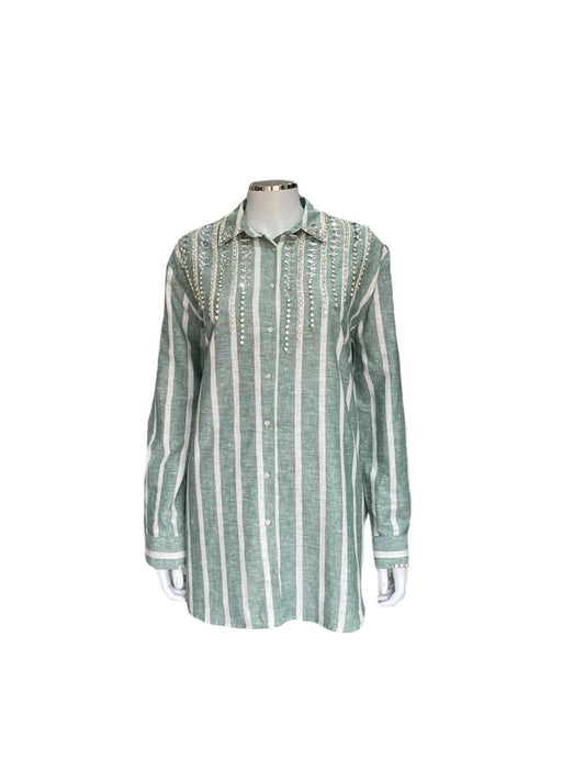 Green Striped Shirt with Gems