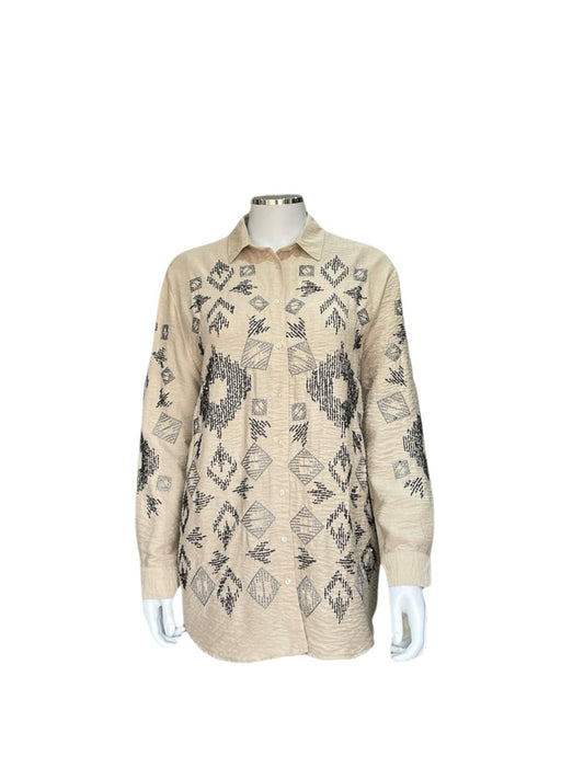 Beige Embroidey Diamond Shirt