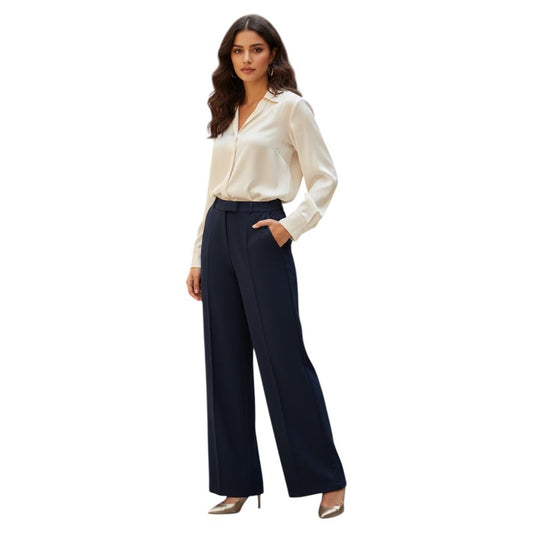 Wide Trousers-Navy